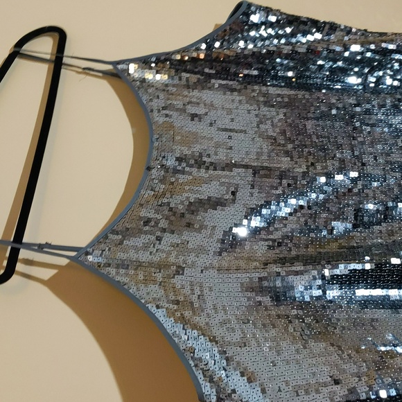 Joe Fresh| NWT Silver Spaghetti Strap Square Sequined Dress - Picture 3 of 16
